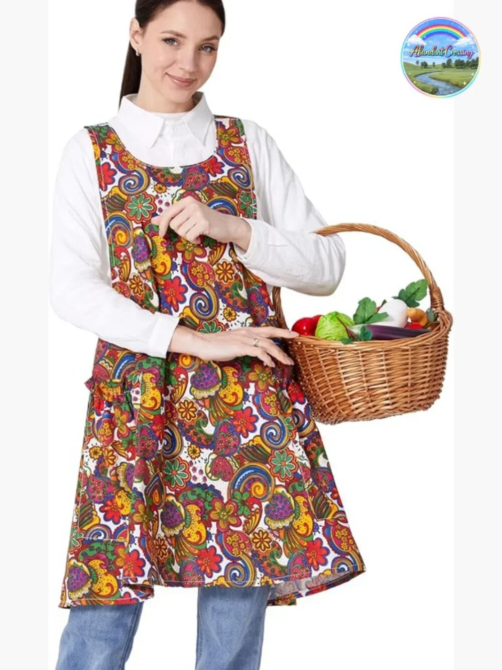 Adjustable Cross Back Apron with Pockets Cotton Linen Blend for Cooking